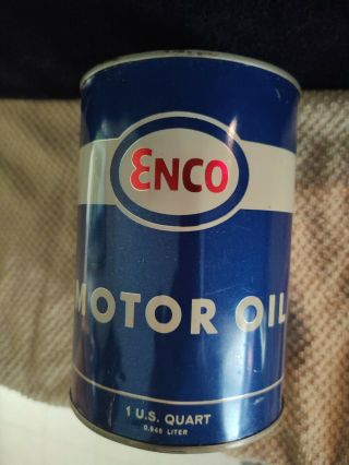 Vintage Enco / Esso 1 Quart Motor Oil Can Sae 10w Empty Bottom Drained