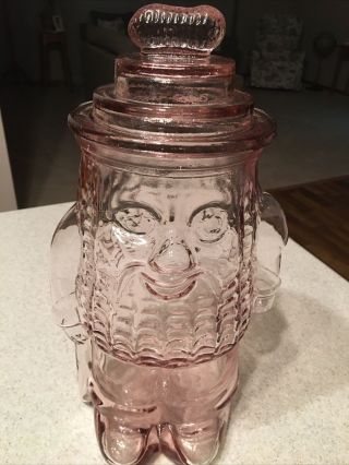 Mr.  Peanut Planters Peanut Pink Depression Glass Jar With Peanut Knob Lid