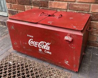 Large Coca Cola Drinks Cooler Box Vintage Retro Metal Red Advertising Coke