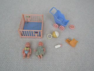 Vtg Renwal Baby Nursery Figures Crib Bottle Scale Dollhouse Miniature Furniture