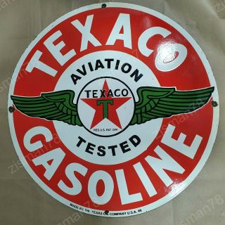 TEXACO AVIATION GASOLINE VINTAGE PORCELAIN SIGN 30 INCHES ROUND 3