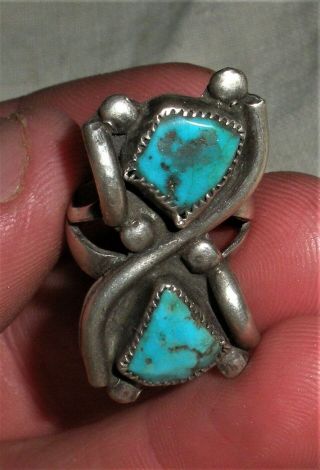 Vintage Navajo Triangle Shaped Turquoise Sterling Silver Ring Vafo