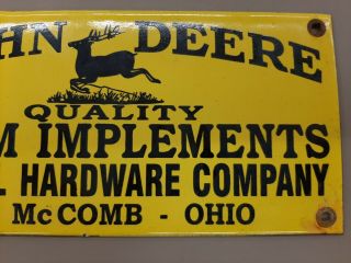 Hall Hardware McComb Ohio John Deere Porcelain Sign Farm Implements Plow Disc 2