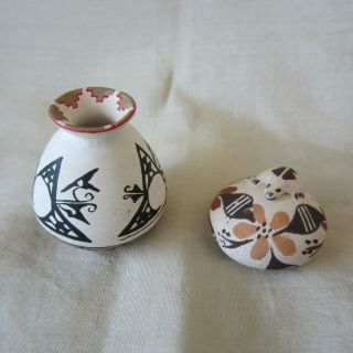 Two Mid - 20th C.  Native American Acoma Miniature Pottery Items; 1 Is Signed " Rls "