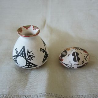 TWO MID - 20TH C.  NATIVE AMERICAN ACOMA MINIATURE POTTERY ITEMS; 1 IS SIGNED 