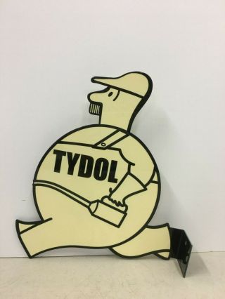 Tydol Porcelain Like Heavy Die Cut Double Two Sided Flange Sign Gas Oil Usa Made