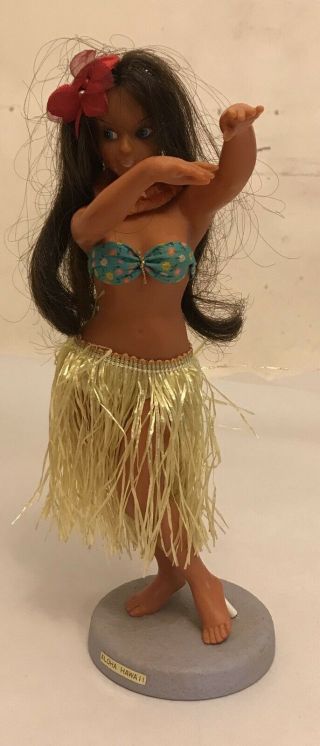 Vintage 11”hawaiian Hula Girl Doll Figurine From Hawaii Hard Plastic