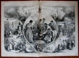 Emancipation Scenes Whipping Slaves Nast Art 1863 Civil War Wood Engraved Print