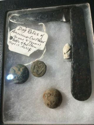 American Civil War Battle Antietam Relics - Incl.  Knife And Generals Button.  Set