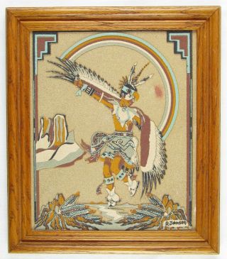 Native American Sand Painting,  Eagle Dance,  Signed R.  Johnson,  Issues