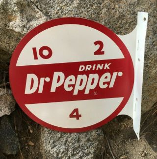 Vintage Drink Dr Pepper 10 2 4 Soda Flange Sign Rare Old Advertising
