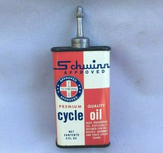 Vintage Schwinn Approved Cycle Oil Handy Oiler Rare Old Advertising Tin Can