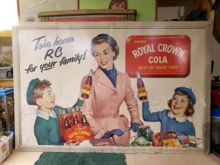 Vintage 1950s Rc Cola Royal Crown Cardboard Sign Poster Old Soda Fountain