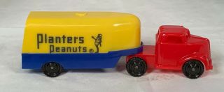 Vintage Planters Mr.  Peanut Tractor Trailer Pyro Plastic Toy Red,  Blue & Yellow