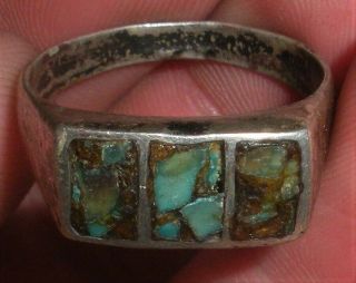 Vintage C.  1950 Navajo Inlaid Turquoise Sterling Silver Ring Vafo