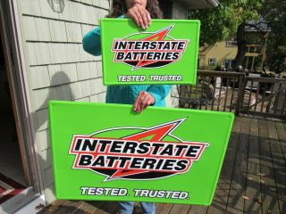 2 Interstate Batteries Embossed Tin Tacker Sign 
