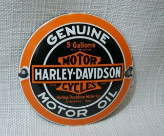 Vintage Harley Davidson Hd Porcelain Sign Gas Oil Motorcycle Station Pump Rare