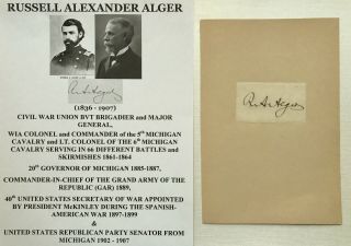 Spanish Amer/civil War General Colonel 5th Mi Cavalry Governor Autograph Signed