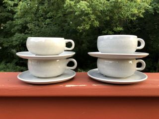 Vintage Russel Wright American Modern Steubenville Gray Cups & Saucers,  Set Of 4