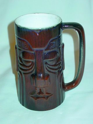 Vintage Mid Century Hawaiiana Handled Tiki Mug Cup Wales Japan Brown Ceramic