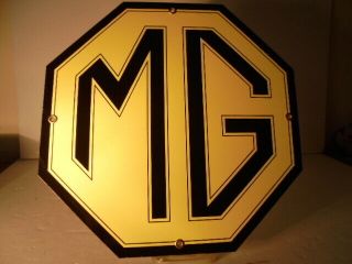 Fine Porcelain Enamel Mg Motor Car Logo Sign 12 " Vintage 1960 