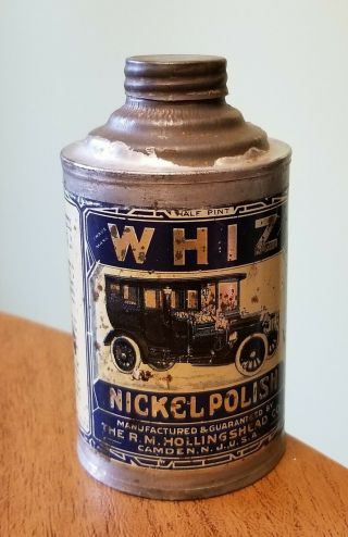 Antique Tin Whiz Nickel Polish Cone Top Can W Early 1900 