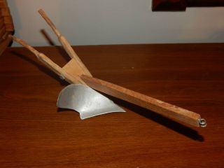 Vintage Small Wooden Walking Plow,  Hand Crafted Shelf Model,  Aluminum Blade