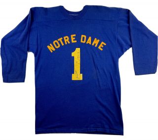 80s Notre Dame Fighting Irish Vtg Russell Blue Long Sleeve Shirt (size Xl)