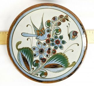 Ken Edwards Signed Mexican Pottery Small Round Plate Bird Butterfly