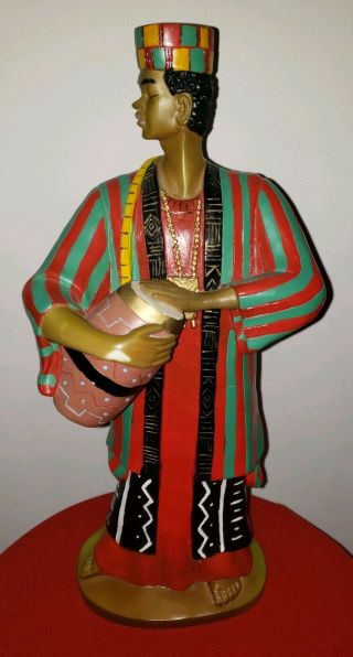 13.  5 " Figurine Sculpture Colorful Statue Of African Man W/ Drum Red Green Black