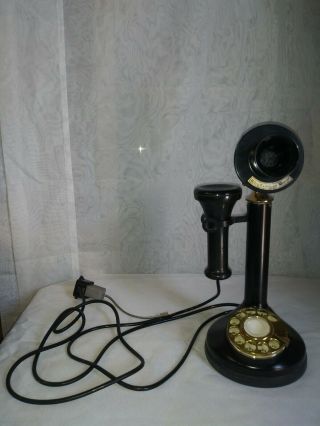 Vintage 1970s Black And Brass Candlestick Rotary Phone