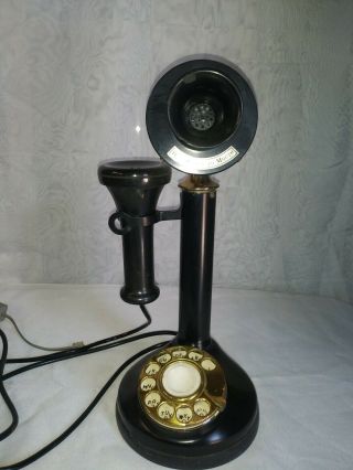 Vintage 1970s Black and Brass Candlestick Rotary Phone 2