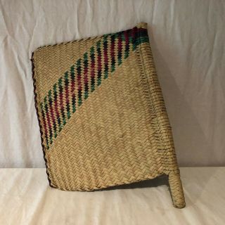 Vintage African Handmade Woven Grass Straw Hand Fan Single Multi Colored Streak