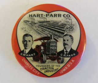 Vintage Hart - Parr Tractor Company 1.  5 " Pinback Pin Button - Charles City,  Iowa