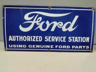 Porcelain Ford Authorized Service Station Enamel Sign Size 30 " X 15 " Inches
