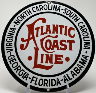 Vintage Atlantic Coast Line Porcelain Railroad Sign Gas Oil Csx Transportation