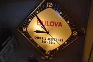 Vintage Lighted Bulova Advertising Clock Corea’s Jewelers Mcm