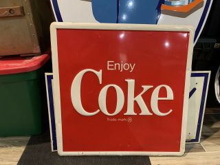 Vintage Embossed Tin Enjoy Coke Sign Coca Cola Soda Pop Scioto Signs