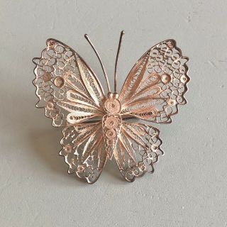Antique 19th Century Victorian Sterling Silver Wire Butterfly Brooch Pin C Clasp