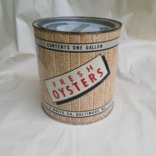 Antique Vintage Oyster Tin Can Jh White Co Baltimore Md 1 Gallon