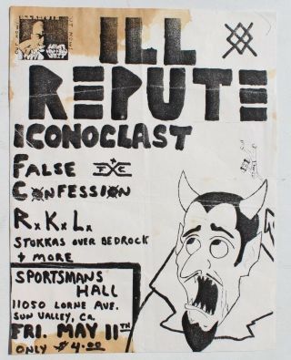 Vtg 1980s Ill Repute Iconoclast Sportsmans Hall Ca Punk Rock Concert Flyer