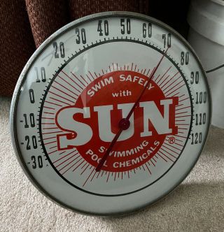 Sun Swimming Pool Chemicals Thermometer - Vintage - Rare - Glass -