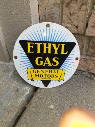 Vintage Ethyl Gas Sign General Motors Product Porcelain Oil Gm Rare