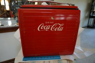 Vintage Drink Coca Cola Cooler Ice Chest Red Metal St Thomas Metal Mfg