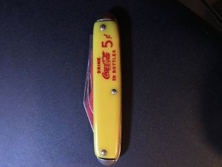 Vintage Coca - Cola Five Cent Pocket Knife Yellow Two Blade