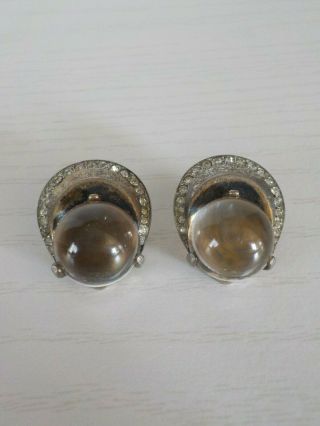 Vintage Crown Trifari Sterling Silver Jelly Belly Clip On Earrings