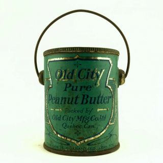 Old City Peanut Butter Can Tin Bucket Pail Quebec 12 Ounces