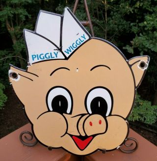 Vintage Porcelain Piggly Wiggly Grocery Advertising Sign