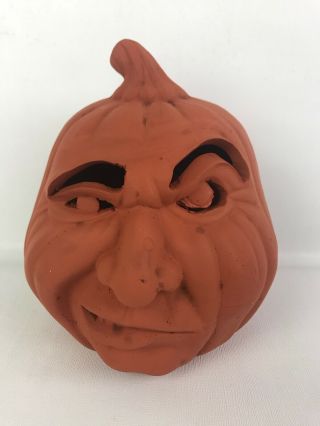 Vtg 1989 Terracotta Halloween Pumpkin Jack O Lantern Old Man Witch Face Unglazed