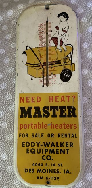 Vintage Master Portable Heat Thermometer Sign Pin Up Girl Gas Station Des Ia